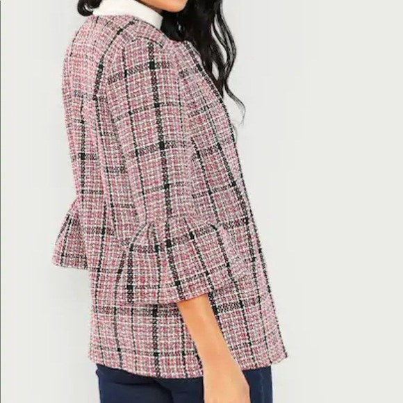 Bell Sleeve Tweed Coat Jacket Purple/Black - Picture 2 of 5